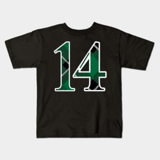 14 Sports Jersey Number Green Black Flannel Kids T-Shirt